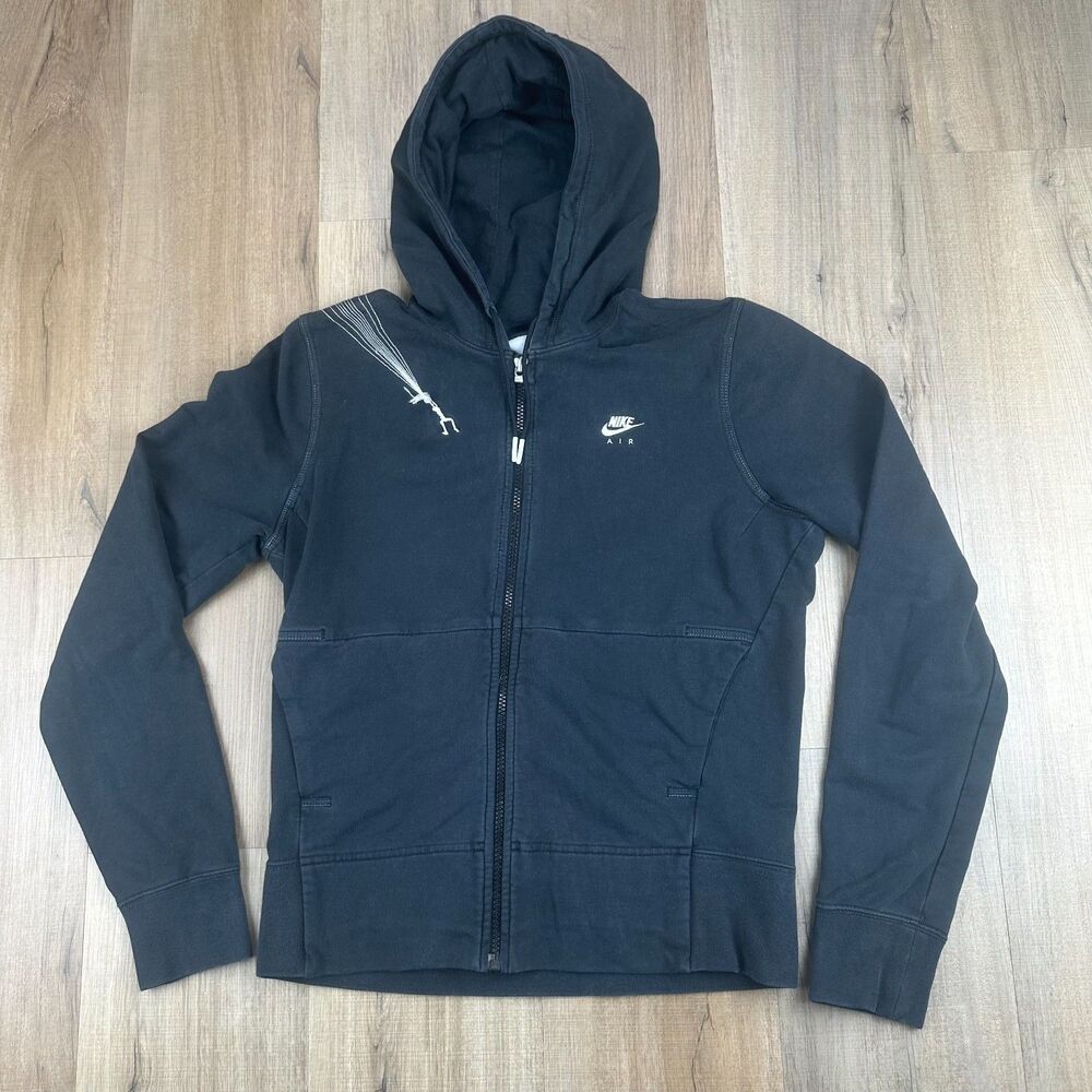 Rare Nike Air Vintage Futura Swoosh Black Women's Medium Zip Up Hoodie Balloon S